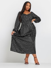 Yours Curve Black/Silver Spot Chiffon Foil Maxi Dress - Image 1 of 5