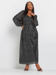 Yours Curve Black/Silver Spot Chiffon Foil Maxi Dress - Image 2 of 5
