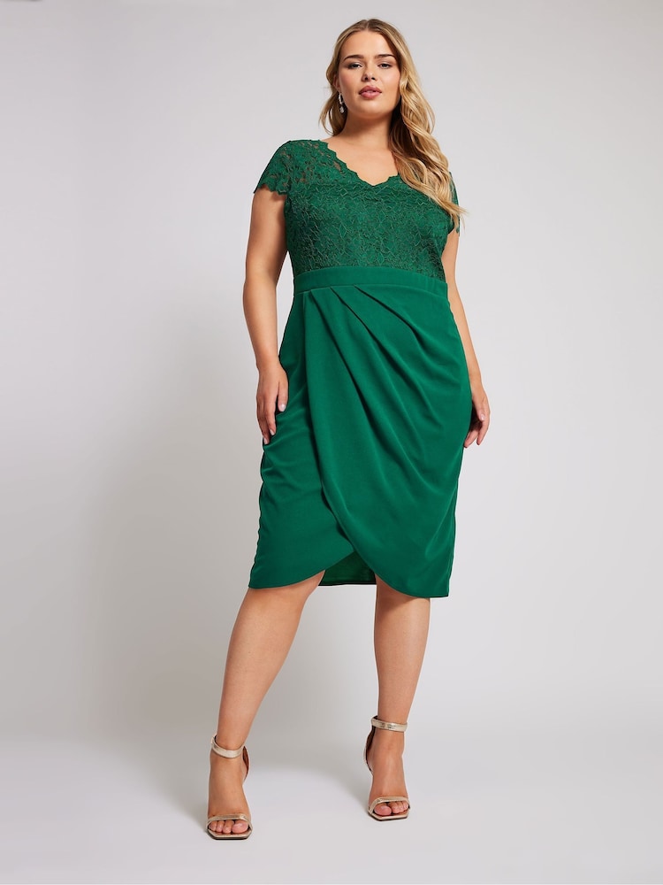 Yours Curve Green London Lace Wrap Dress - Image 1 of 5 Yours Curve Green London Lace Wrap Dress - Image 1 of 5