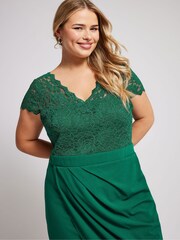 Yours Curve Green London Lace Wrap Dress - Image 2 of 5