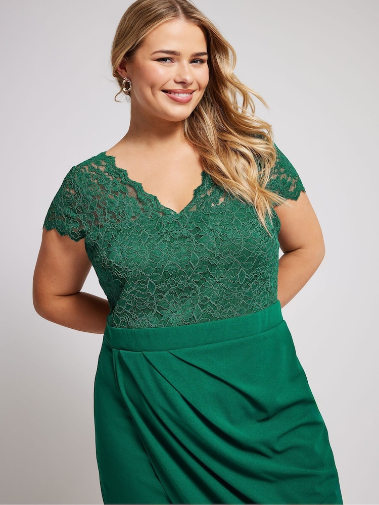 Yours Curve Green London Lace Wrap Dress - Image 2 of 5 Yours Curve Green London Lace Wrap Dress - Image 2 of 5