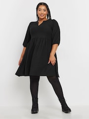 Yours Curve Black Textured Short Dress - Image 1 of 5