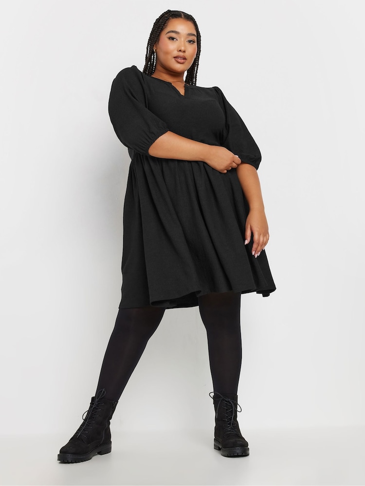 Yours Curve Black Textured Short Dress - Image 2 of 5