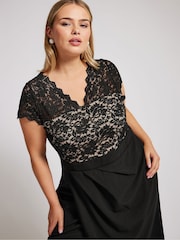 Yours Curve Black/chrome London Lace Wrap Dress - Image 2 of 5