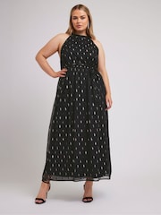 Yours Curve Black London Metallic Dobby Choker Maxi Dress - Image 4 of 6