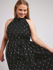 Yours Curve Black London Metallic Dobby Choker Maxi Dress - Image 5 of 6