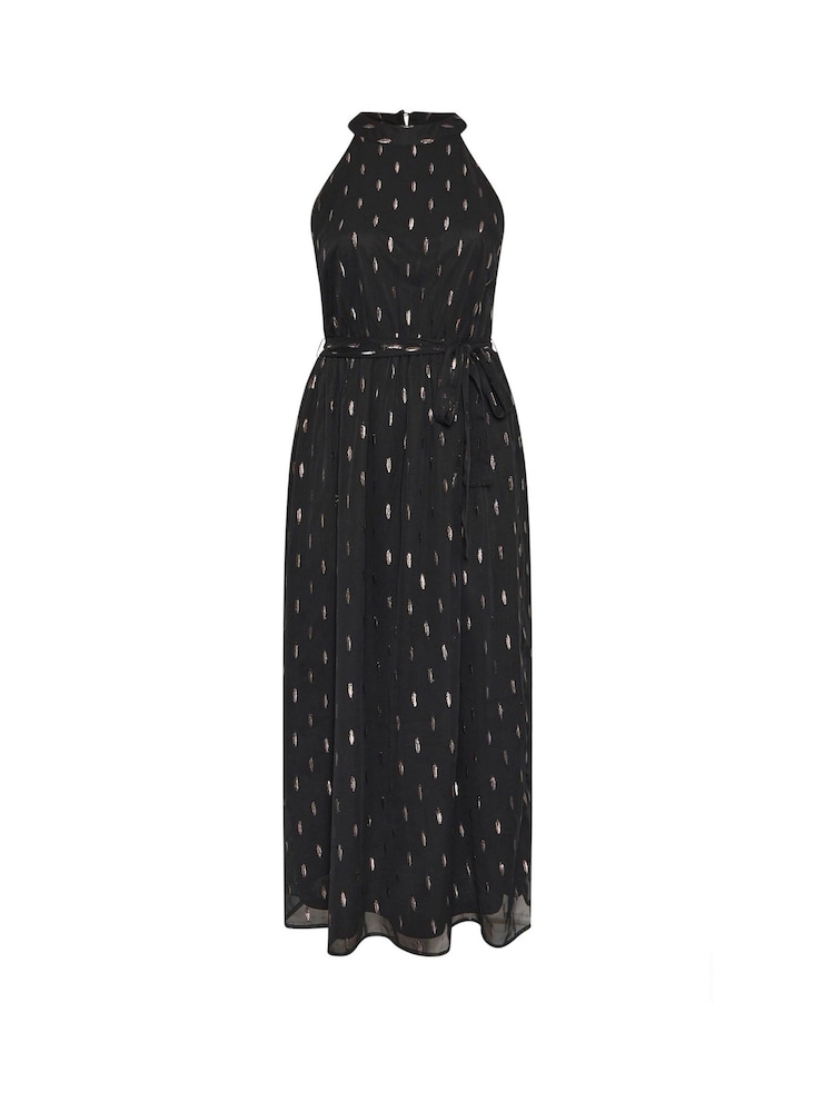 Yours Curve Black London Metallic Dobby Choker Maxi Dress - Image 6 of 6