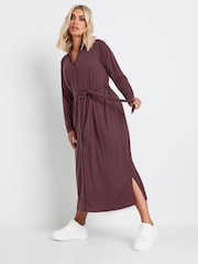 Yours Curve Purple Rib Button Front A Line Dress - Image 1 of 5