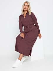 Yours Curve Purple Rib Button Front A Line Dress - Image 2 of 5