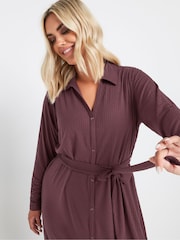 Yours Curve Purple Rib Button Front A Line Dress - Image 4 of 5