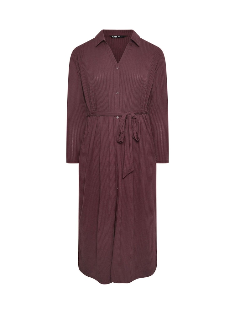 Yours Curve Purple Rib Button Front A Line Dress - Image 5 of 5