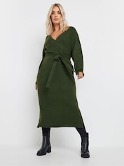 Yours Curve Green Wrap Jumper Dress - Image 1 of 5