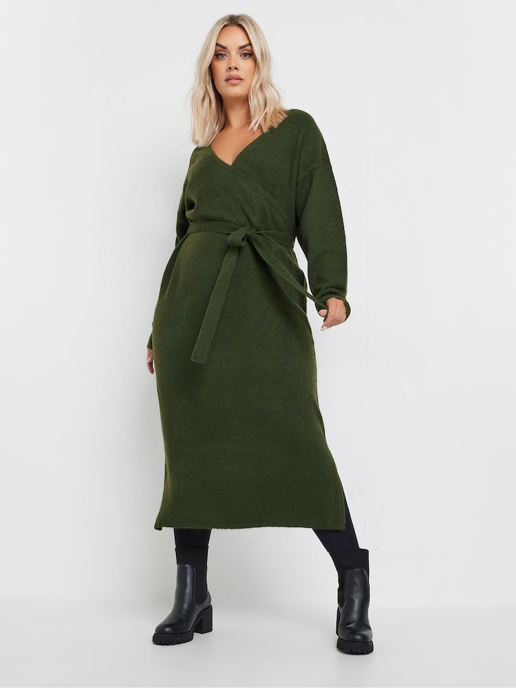 Yours Curve Green Wrap Jumper Dress - Image 1 of 5