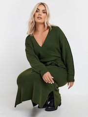 Yours Curve Green Wrap Jumper Dress - Image 4 of 5