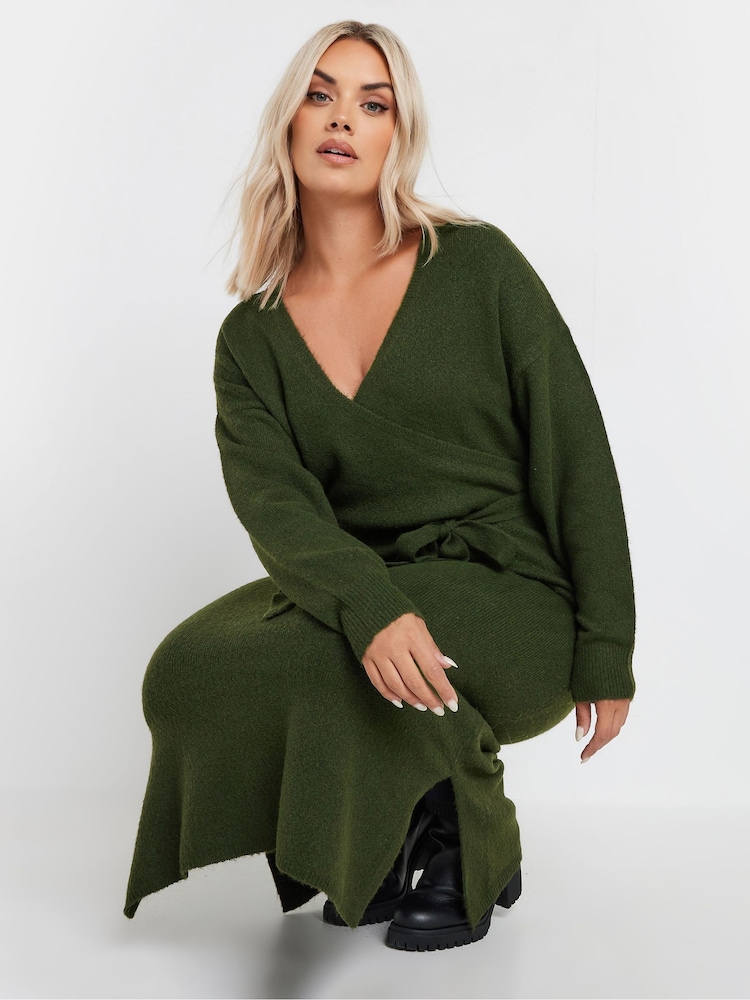 Yours Curve Green Wrap Jumper Dress - Image 4 of 5