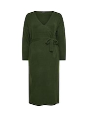 Yours Curve Green Wrap Jumper Dress - Image 5 of 5