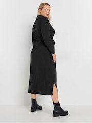 Yours Curve Black Rib Button Front A Line Dress - Image 3 of 5