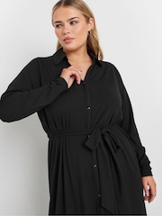 Yours Curve Black Rib Button Front A Line Dress - Image 4 of 5