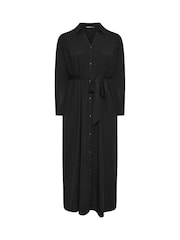 Yours Curve Black Rib Button Front A Line Dress - Image 5 of 5