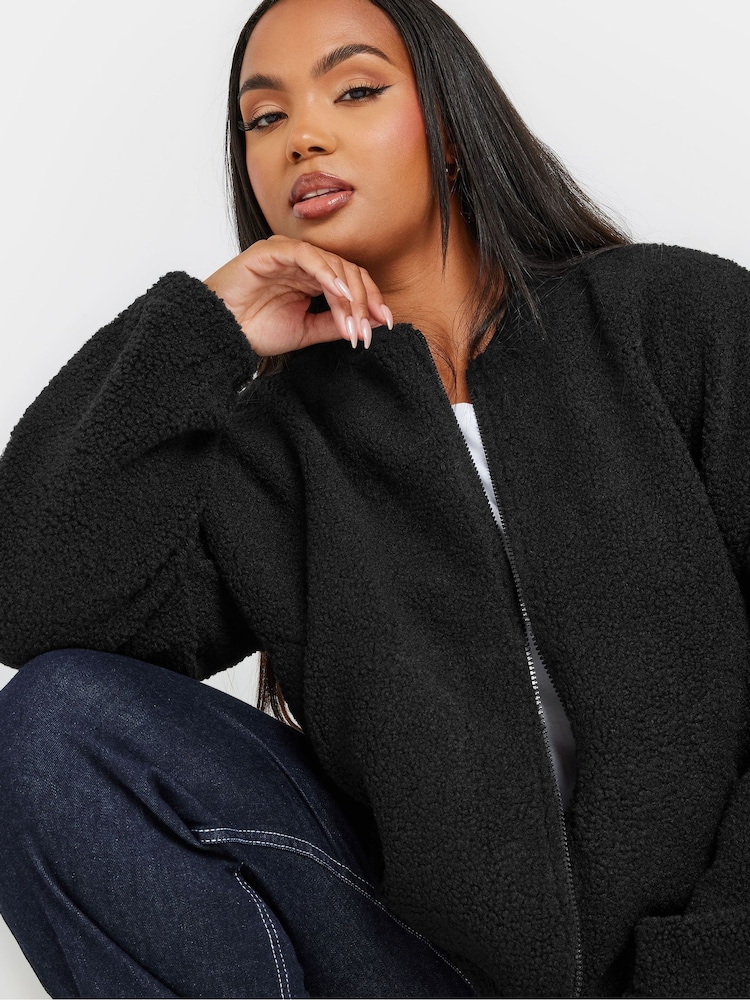 Yours Curve Black Limited Borg Bomber Jacket - Image 4 of 5