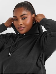 Yours Curve Black Ribbed Hoodie - Image 4 of 5