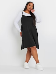 Yours Curve Black Long Sleeve Pinafore Dress - Image 2 of 5