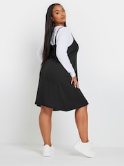 Yours Curve Black Long Sleeve Pinafore Dress - Image 3 of 5