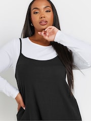 Yours Curve Black Long Sleeve Pinafore Dress - Image 4 of 5