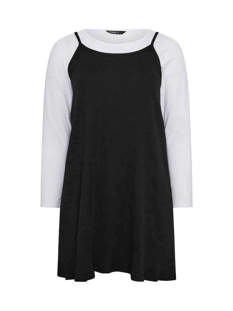 Yours Curve Black Long Sleeve Pinafore Dress - Image 5 of 5