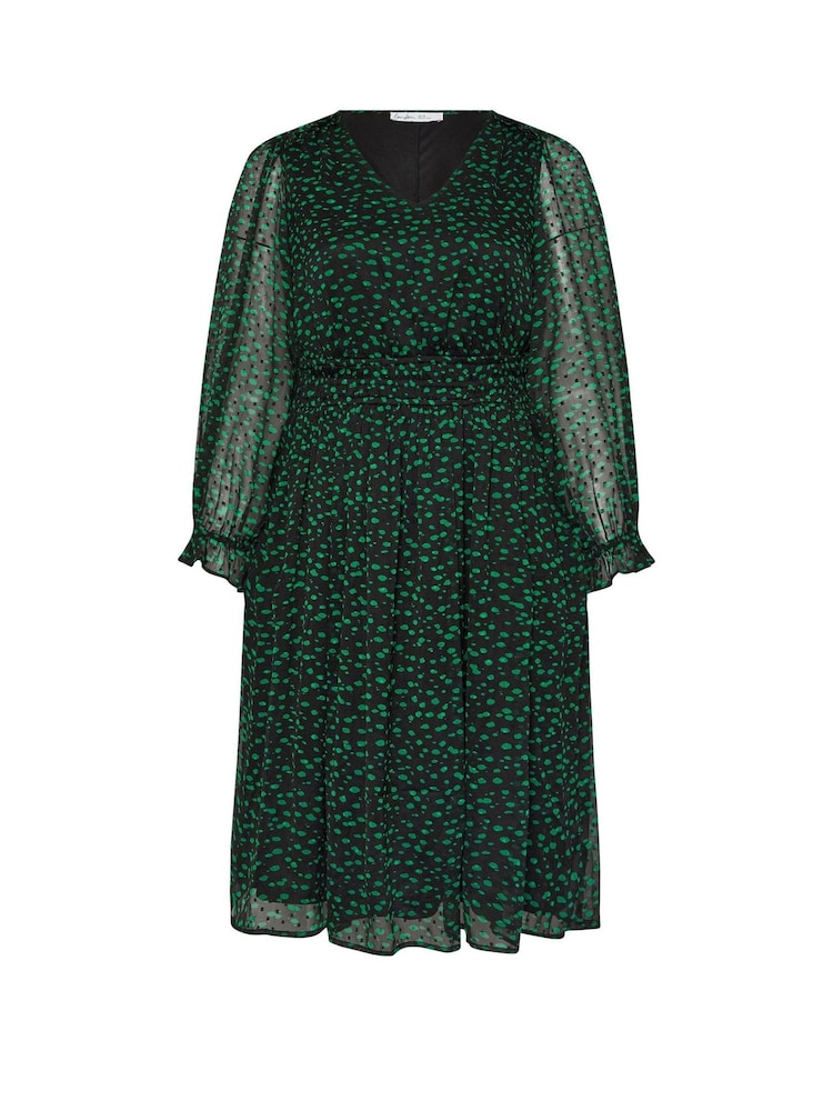 Negro/Cromo - Vestido de cintura fruncida de tela dobby de Yours Curve London - Imagen 5 de 5 Negro/Cromo - Vestido de cintura fruncida de tela dobby de Yours Curve London - Imagen 5 de 5