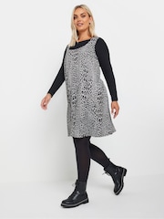 Yours Curve Grey A-Line Leopard Print Pinafore Dress - Image 2 of 5
