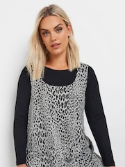 Yours Curve Grey A-Line Leopard Print Pinafore Dress - Image 4 of 5