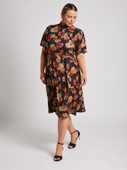 Yours Curve Black London High Neck Belted Skater Dress - Image 2 of 5