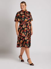 Yours Curve Black London High Neck Belted Skater Dress - Image 4 of 5