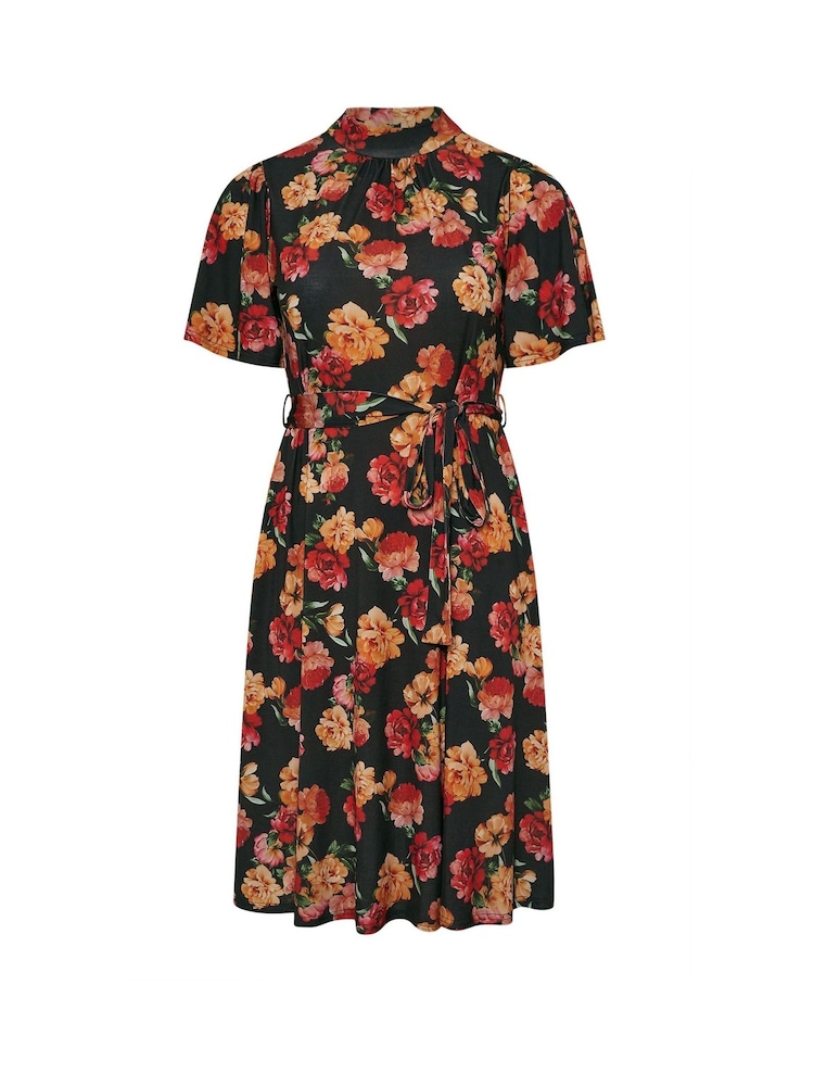 Yours Curve Black London High Neck Belted Skater Dress - Image 5 of 5