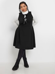 Yours Curve Black Crew Neck Double Bow Pinafore Dress - Image 1 of 5
