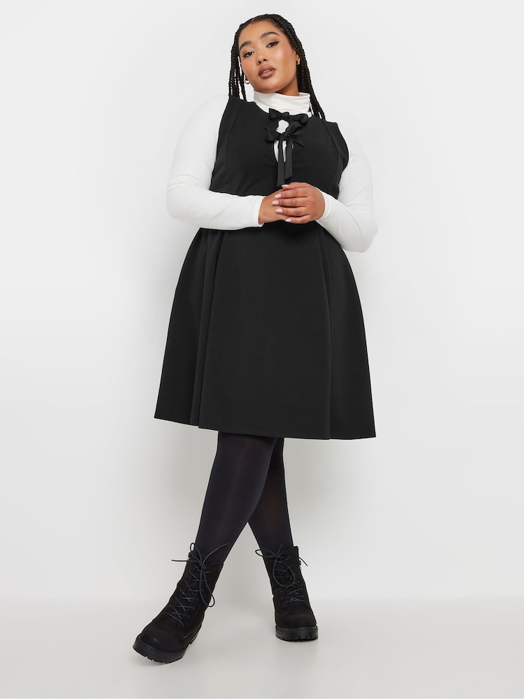 Yours Curve Black Crew Neck Double Bow Pinafore Dress - Image 2 of 5