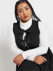 Yours Curve Black Crew Neck Double Bow Pinafore Dress - Image 3 of 5