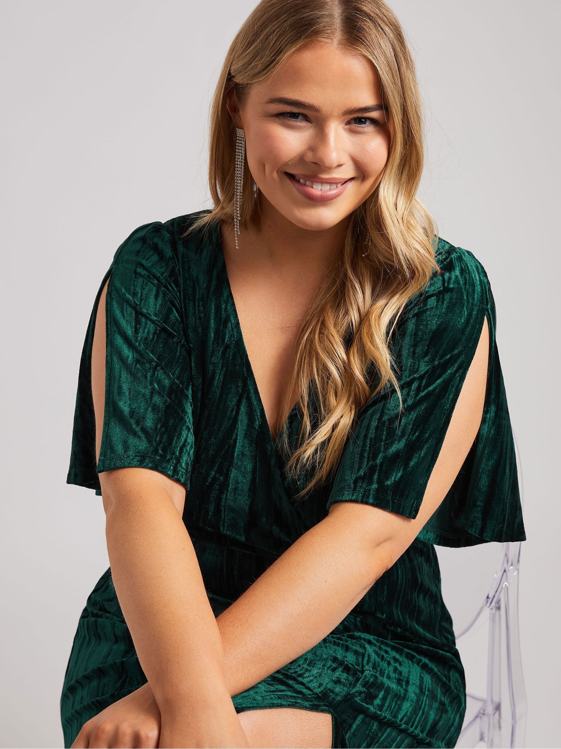 Buy Yours Curve Green London Crushed Velvet Wrap Dress from Next USA