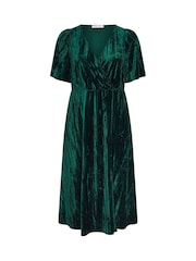 Yours Curve Green London Crushed Velvet Wrap Dress - Image 6 of 6