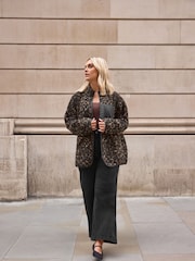 Yours Curve Brown Brown Nylon Fleece Zip Up Jacket - Image 2 of 7