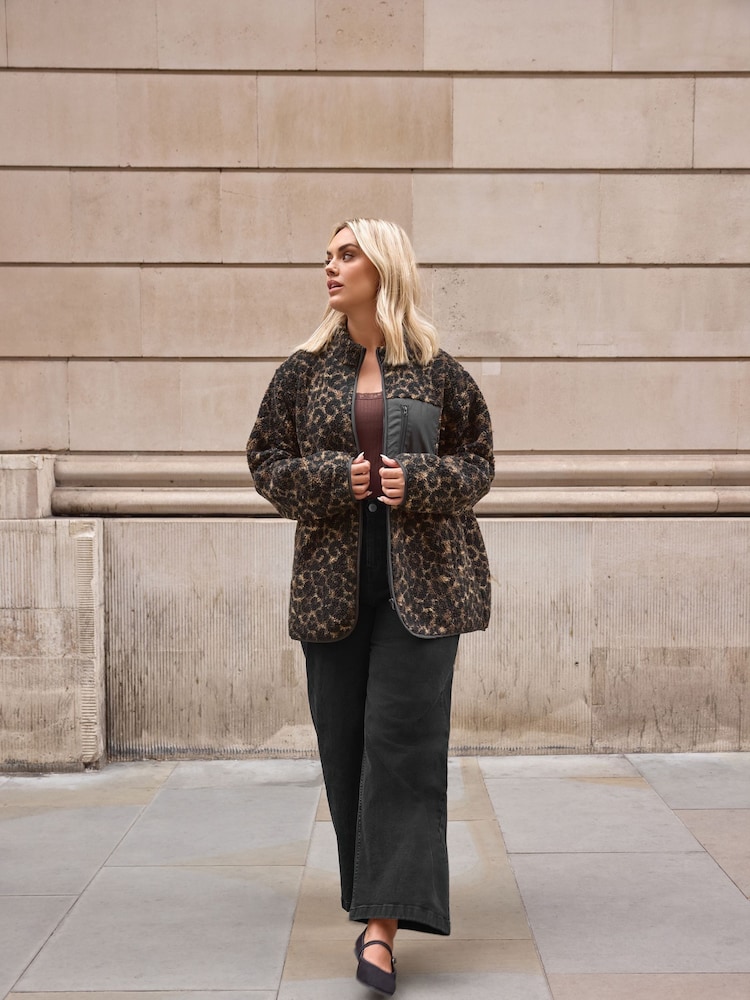 Yours Curve Brown Brown Nylon Fleece Zip Up Jacket - Image 2 of 7
