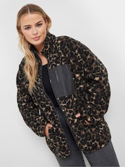 Yours Curve Brown Brown Nylon Fleece Zip Up Jacket - Image 4 of 7