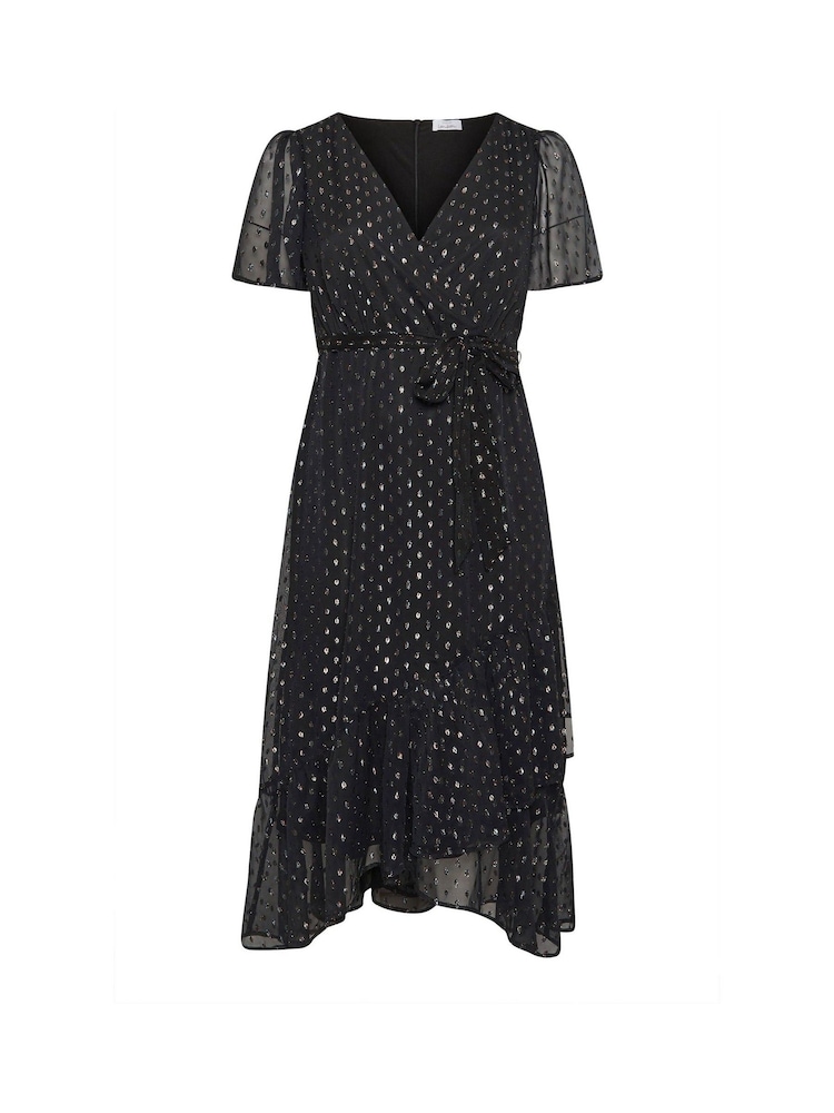 Schwarz - Yours Curve London Dobby-Wickelkleid in Metallicoptik mit Rüschen - Bild 5 von 5 Schwarz - Yours Curve London Dobby-Wickelkleid in Metallicoptik mit Rüschen - Bild 5 von 5
