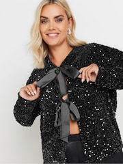 Yours Curve Black Bow Sequin Cardigan - Image 2 of 4