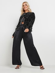 Yours Curve Black Bow Sequin Cardigan - Image 3 of 4