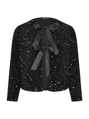 Yours Curve Black Bow Sequin Cardigan - Image 4 of 4