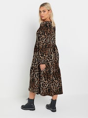 Yours Curve Brown Textured Midaxi Animal Print Frill Dress - Image 4 of 5