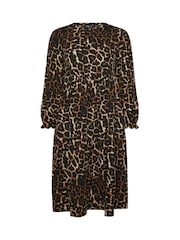 Yours Curve Brown Textured Midaxi Animal Print Frill Dress - Image 5 of 5