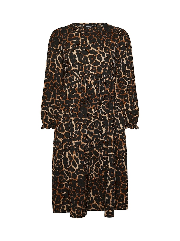 Yours Curve Brown Textured Midaxi Animal Print Frill Dress - Image 5 of 5